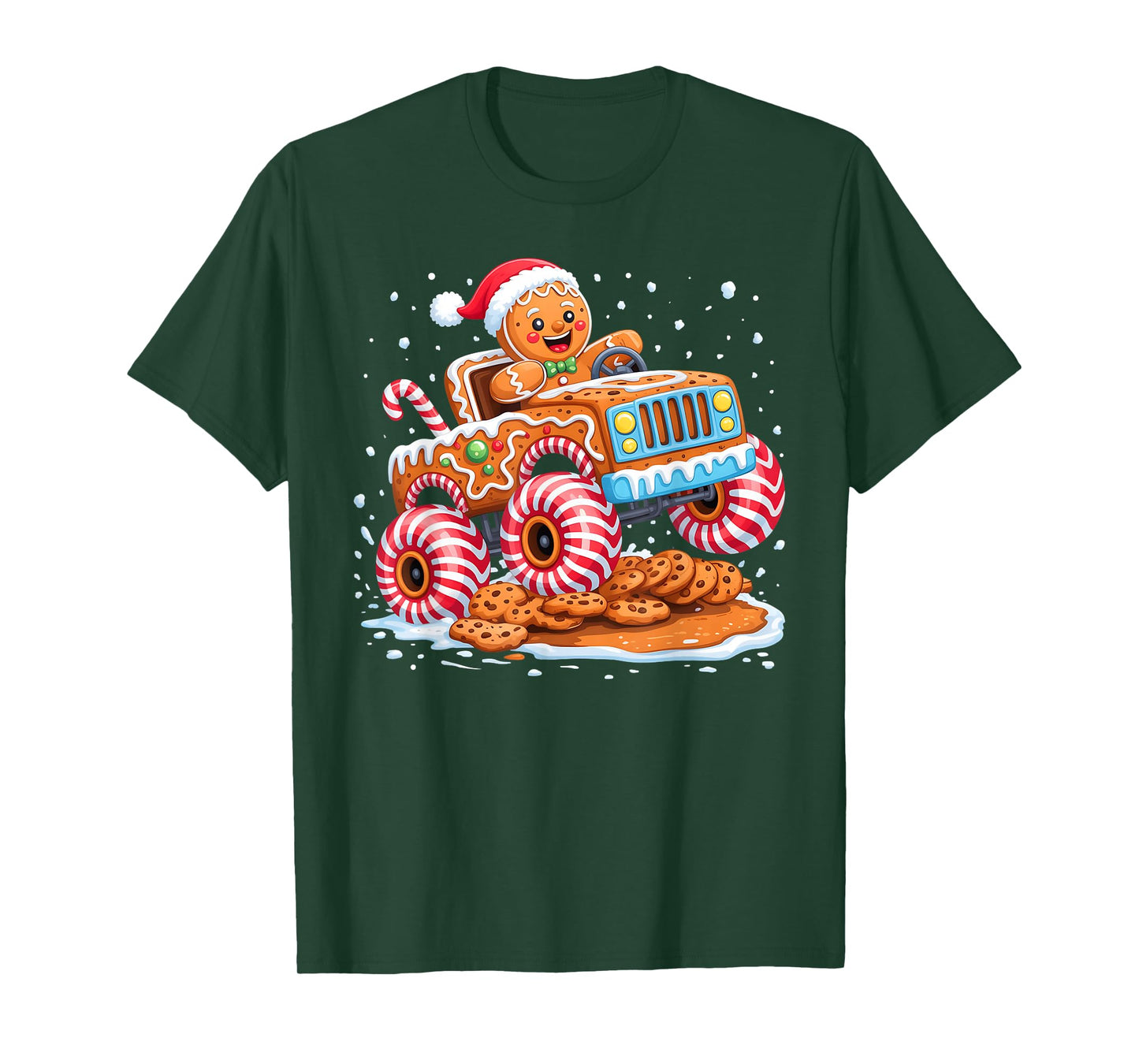 Funny Gingerbread Man Christmas Baking Monster Truck Boy Kid T-Shirt