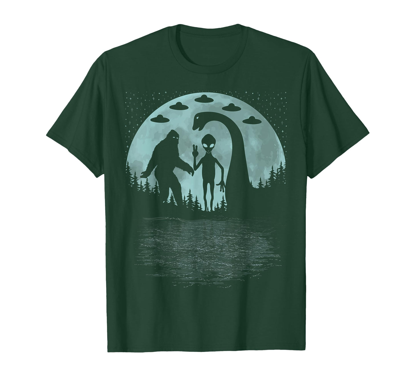 Bigfoot Loch Ness Monster Sasquatch Ufo Nessie And Aliens T-Shirt