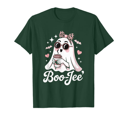 Coquette Leopard Ghost Coffee Boo-JEE Halloween Boujee Ghost T-Shirt