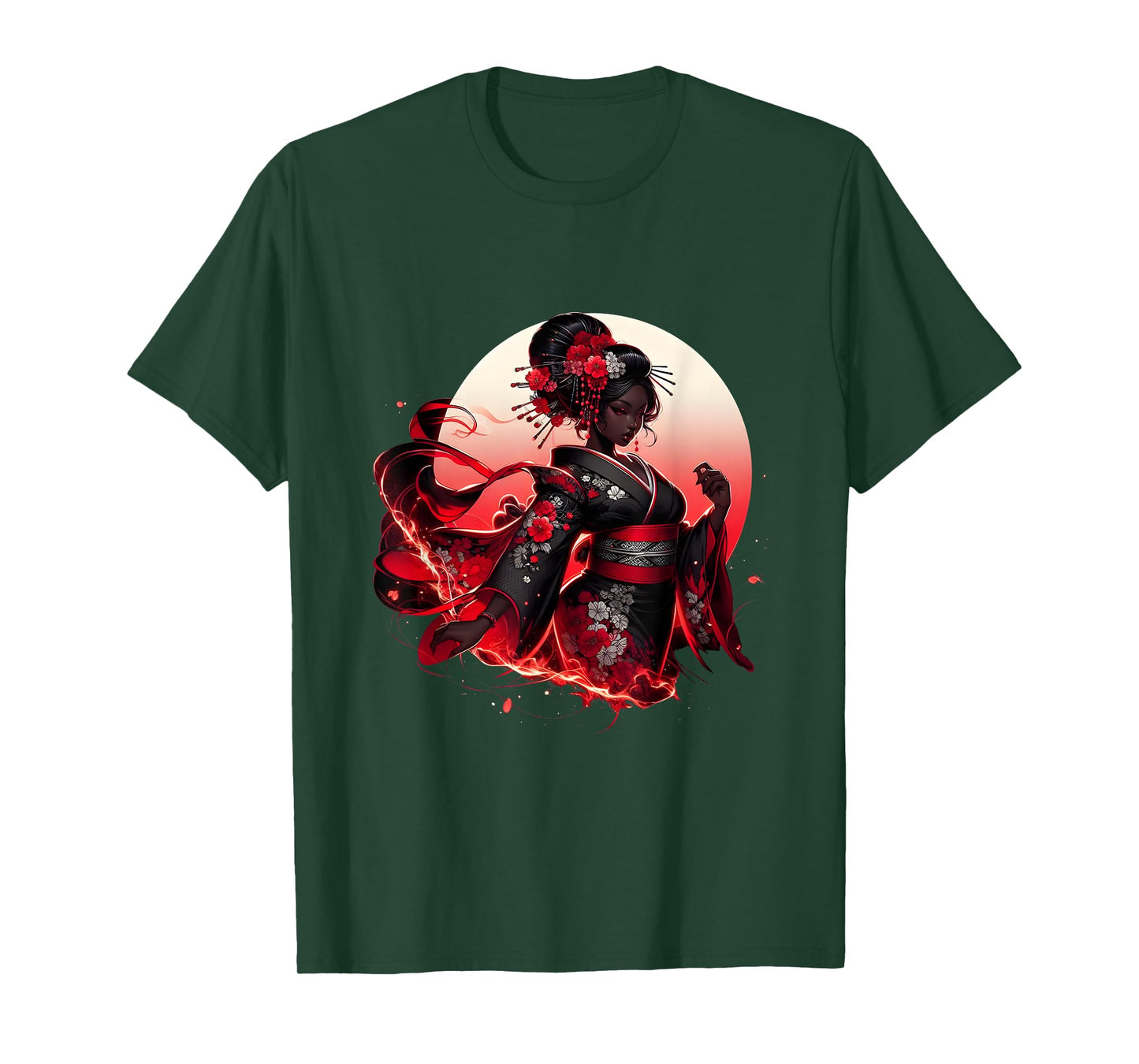 Black Woman Black Cat Women Japanese Anime Samurai Girl T-Shirt