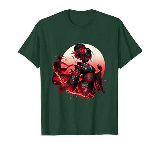 Black Woman Black Cat Women Japanese Anime Samurai Girl T-Shirt
