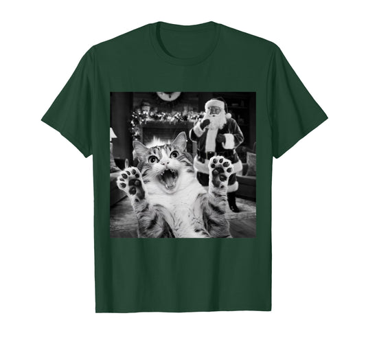 Funny Cat Selfie With Santa Christmas T-Shirt
