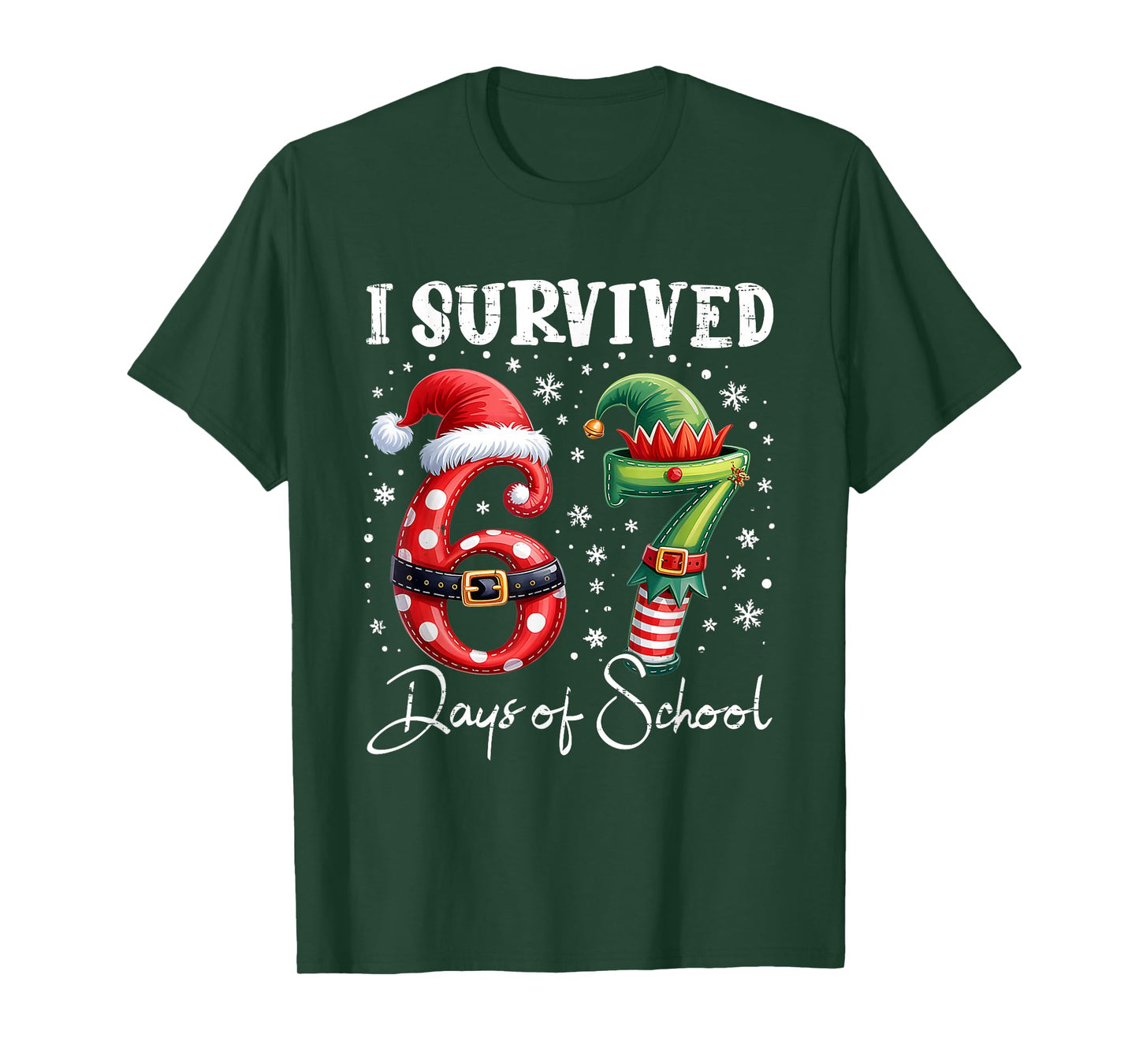 I Survived 67 Days of School Christmas Candy Cane Six Seven T-Shirt