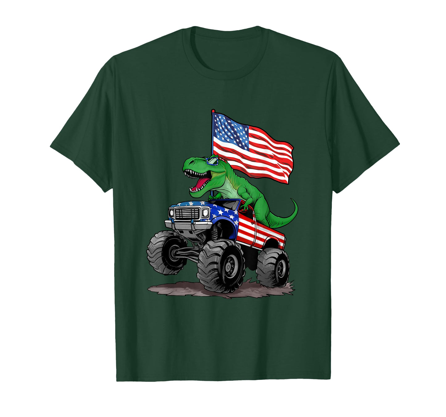 Monster Truck 4th Of July T-Rex Boys American Flag Men USA T-Shirt