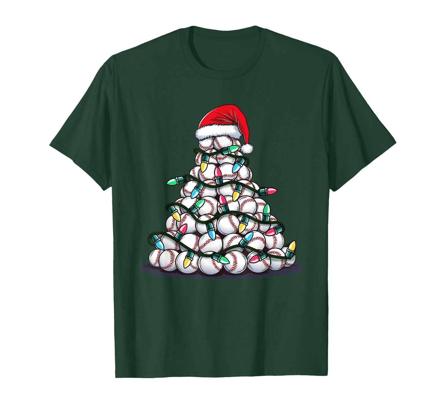 Baseball Christmas Tree Men Boys Youth Santa Sports T-Shirt