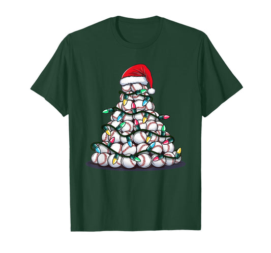 Baseball Christmas Tree Men Boys Youth Santa Sports T-Shirt