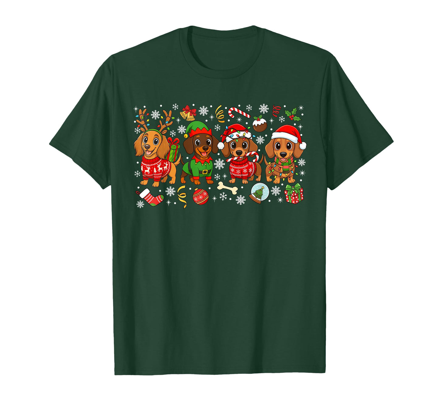 Christmas Dachshund Dogs Tree Xmas Gifts for Pet Dog Lovers T-Shirt