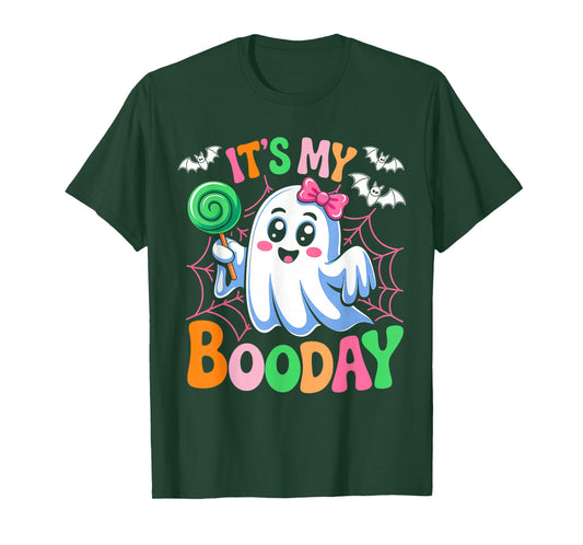 Its My Boo Day Cute Halloween Birthday Ghost Pink Bow Girls T-Shirt