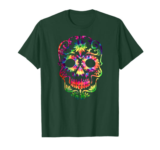 Tye Dye Day of the Dead Shirt Art 70's Style Sugar Skull T-Shirt