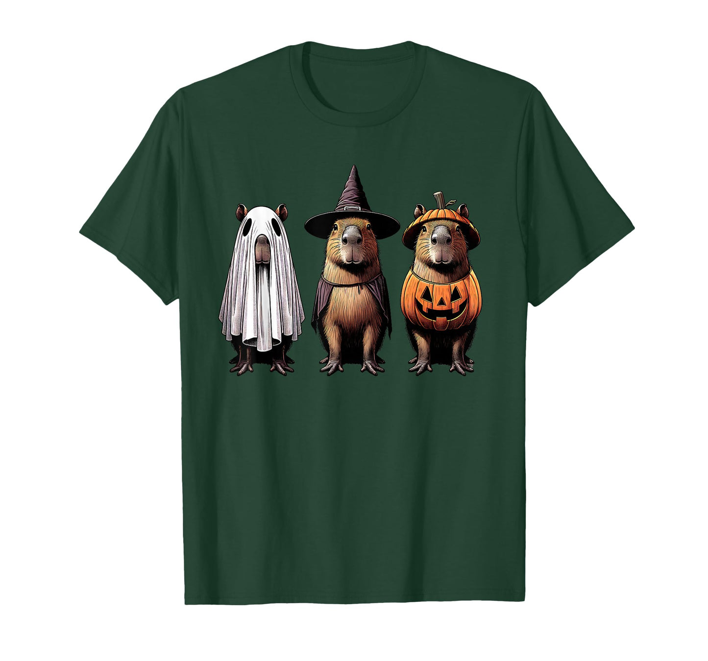 Funny Capybara Ghost Witch Pumpkin Halloween Costume Spooky T-Shirt