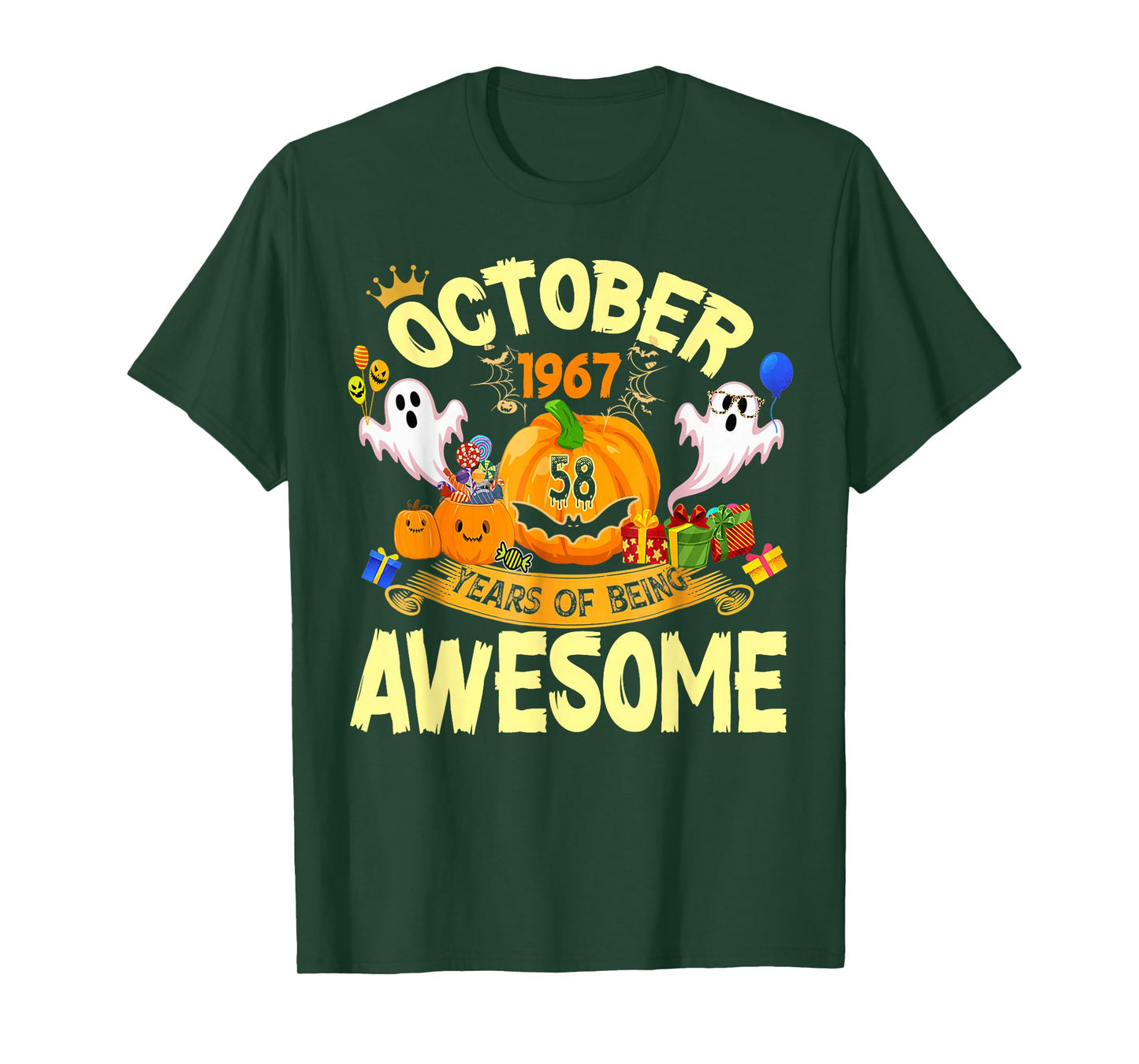 October 1967 58 Years of Being Awesome Funny Halloween Bday T-Shirt