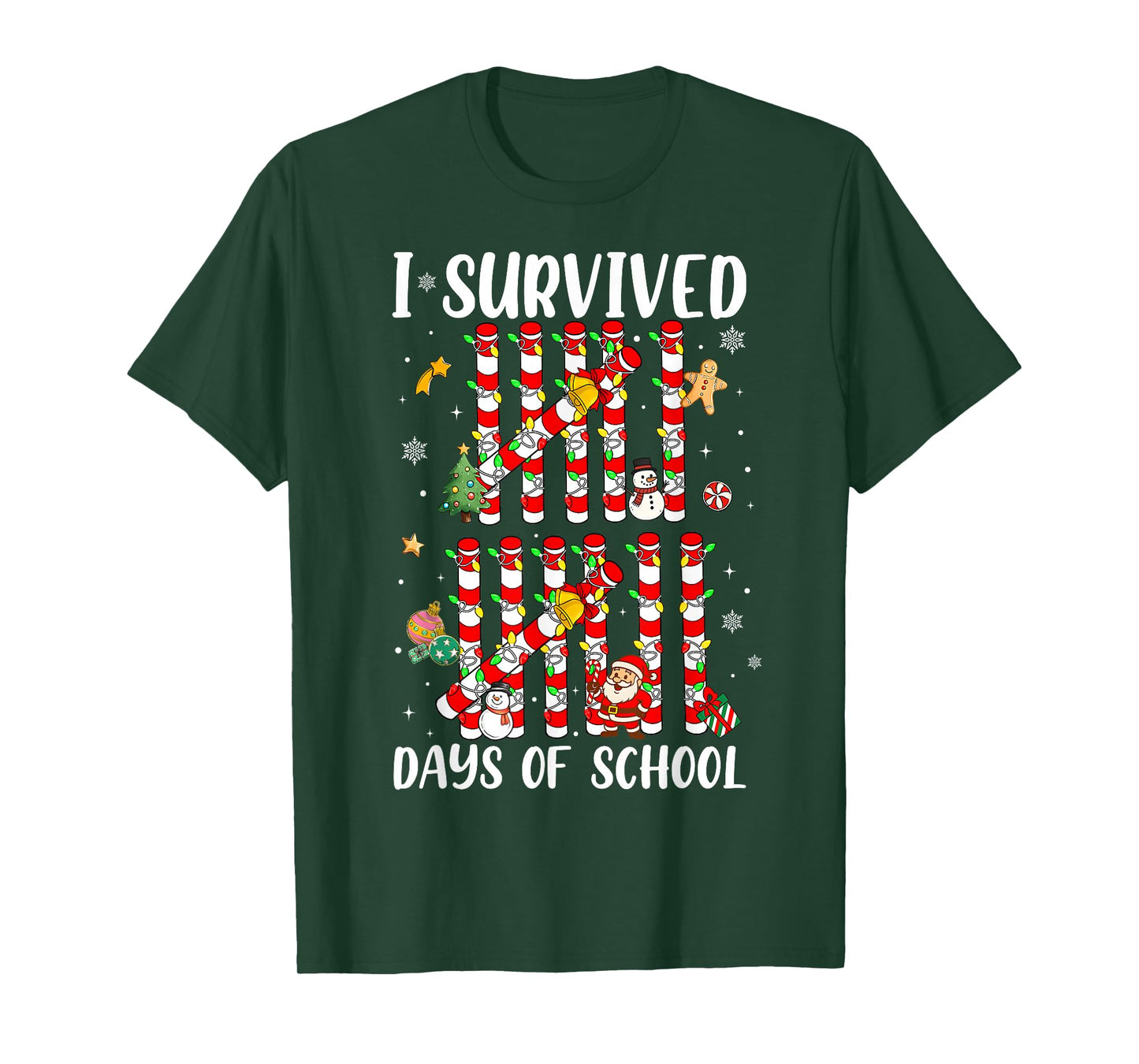 I Survived 67 Days of School Xmas Candy Cane Tally Boy Girl T-Shirt