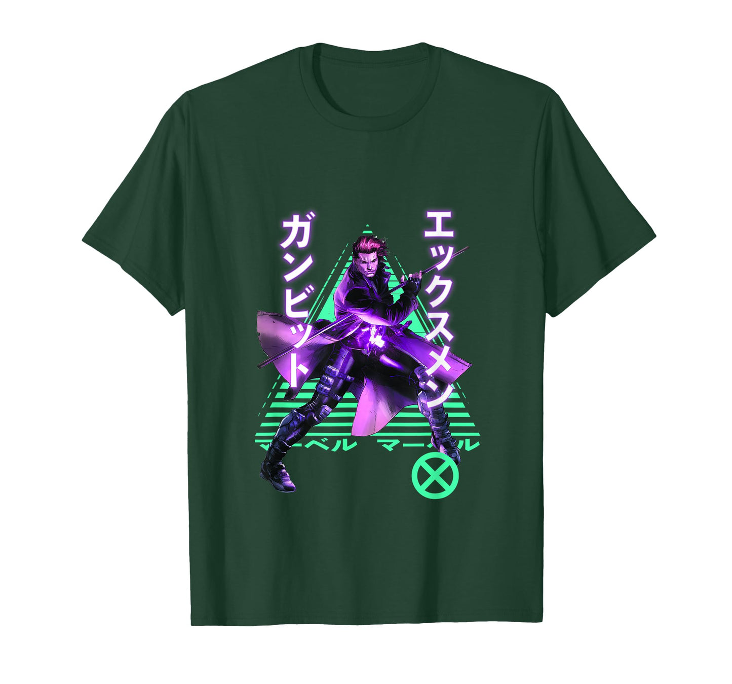 Marvel X-Men Anime Style Gambit Neon Kanji Portrait T-Shirt
