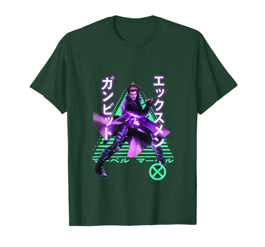 Marvel X-Men Anime Style Gambit Neon Kanji Portrait T-Shirt