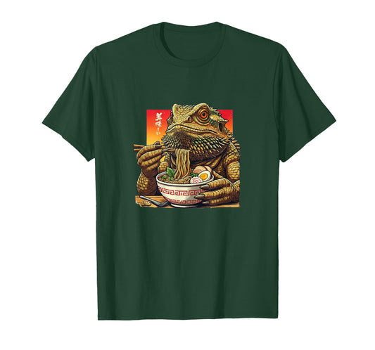Funny Bearded Dragon Eating Ramen Japanese Monster Lover T-Shirt