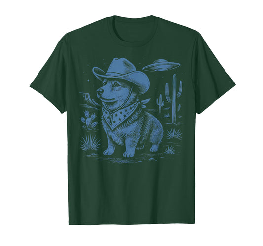 Corgi Cowboy UFO Alien T-Shirt