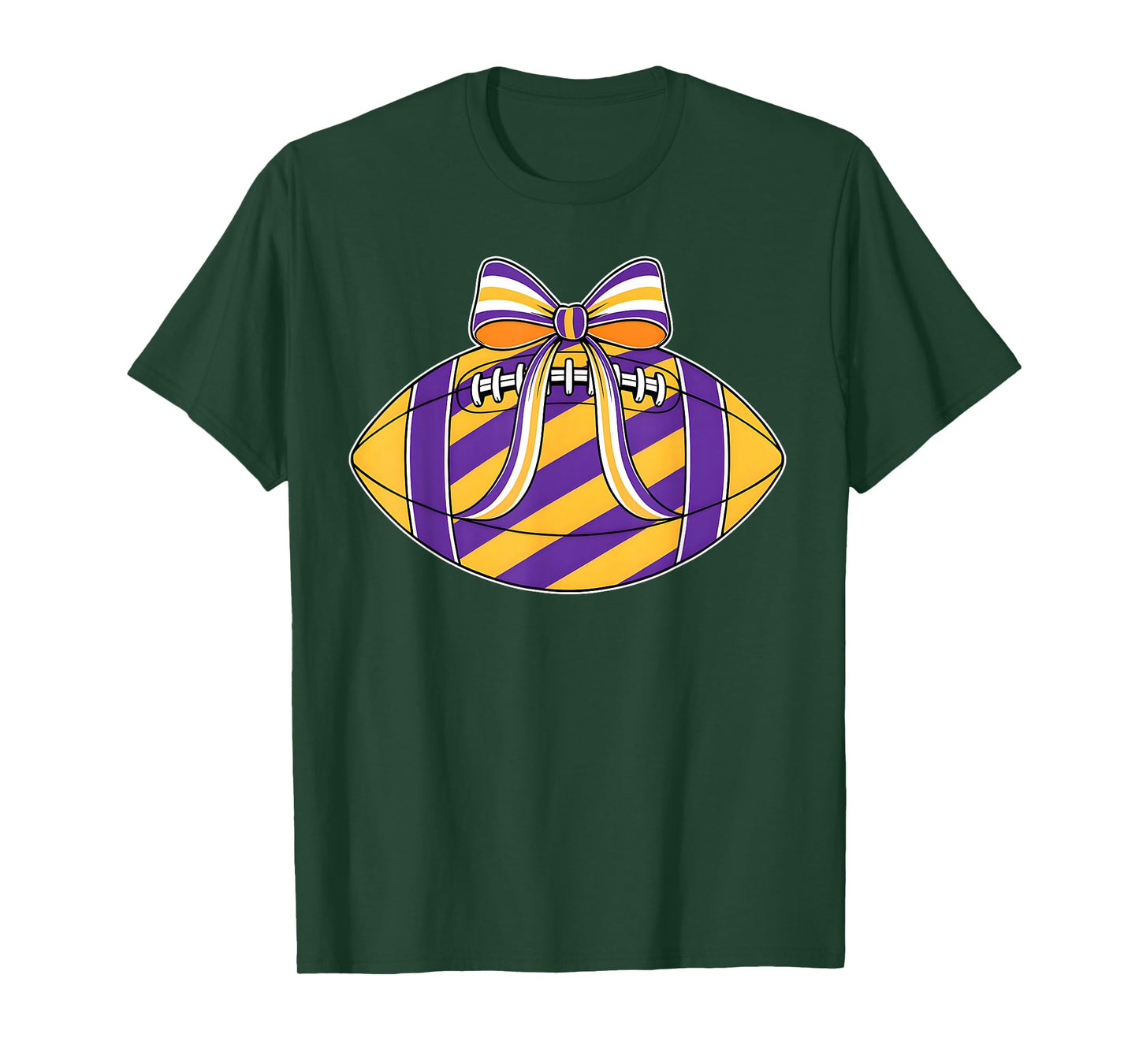 Purple Yellow Football Coquette Bow Game Day Football Mom T-Shirt