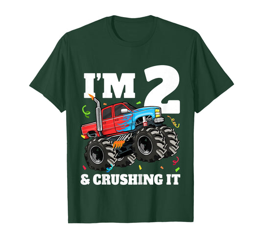 Kids Monster Truck 2nd Birthday Boy 2 Two Year Old Toddler T-Shirt