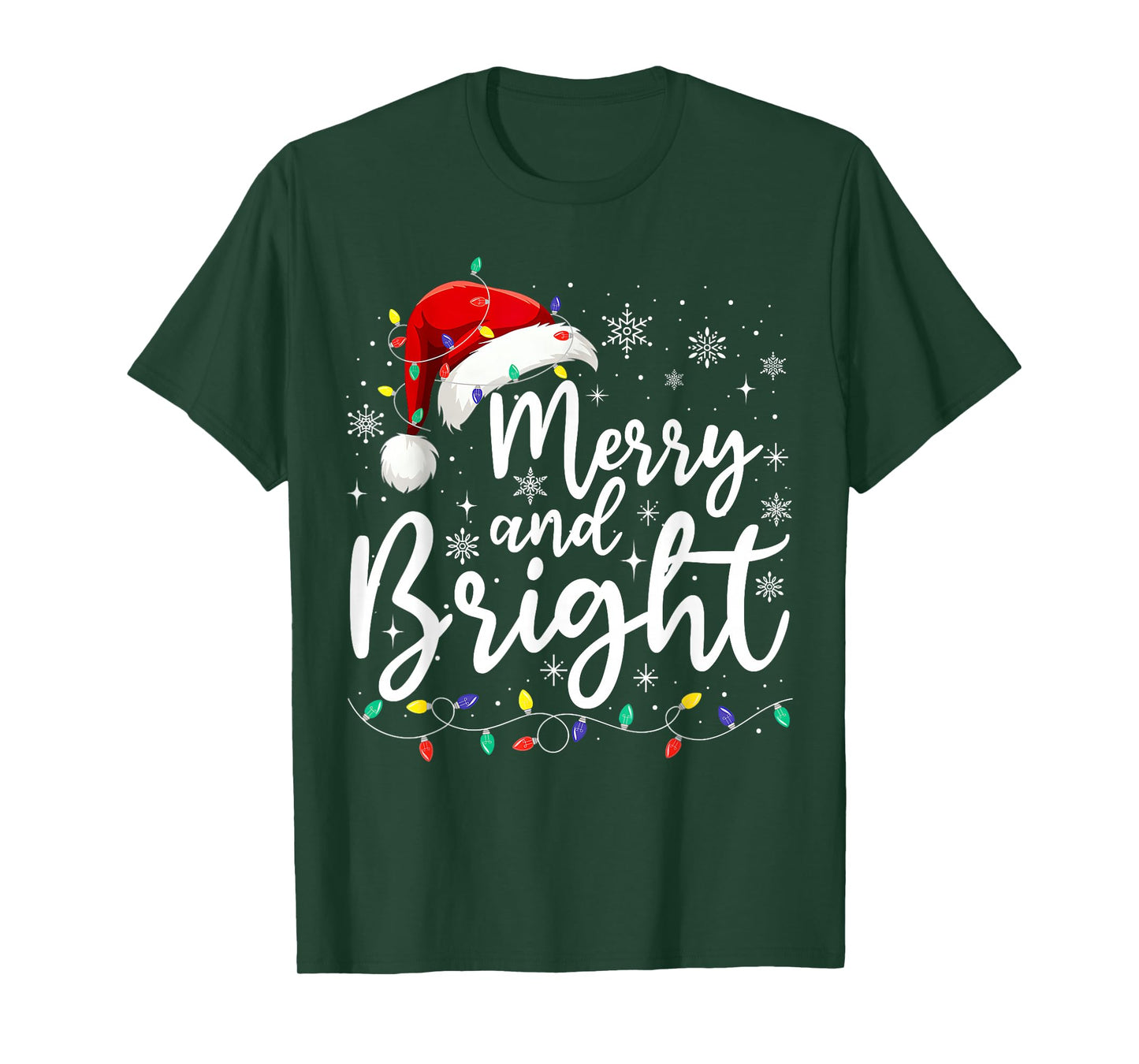 Merry and Bright Christmas Lights Santa Men Women Boys Girls T-Shirt