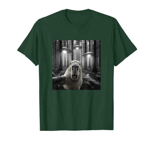 Funny Capybara Selfie with Alien UFO for Men Women Kid T-Shirt