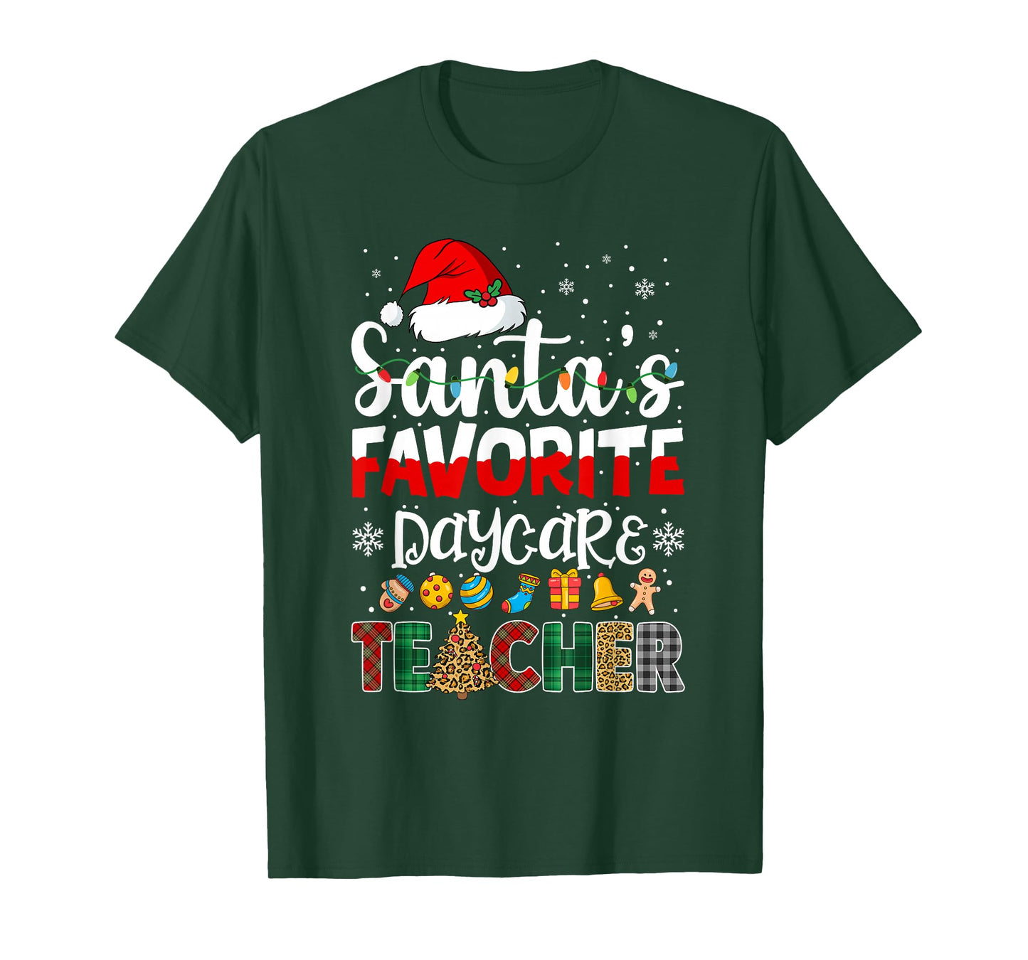 Santa's Favorite Daycare Teacher Buffalo Plaid Christmas T-Shirt