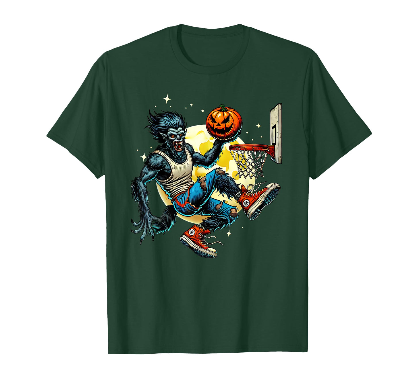 Halloween Werewolf Basketball Player Slam Dunk Graphic T-Shirt