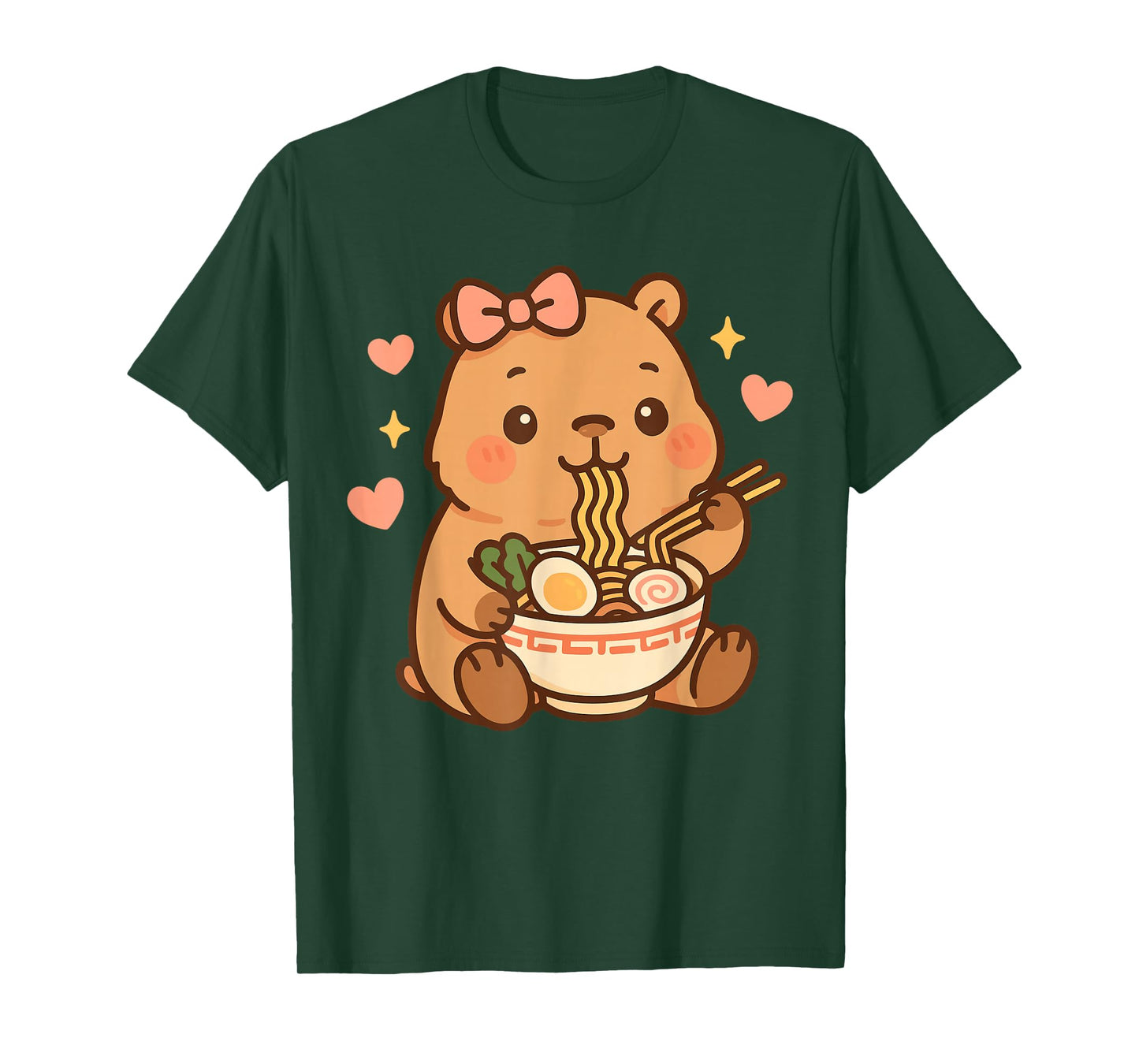 Cute Capybara Eating Ramen, Kawaii Japanese Noodle Bowl T-Shirt