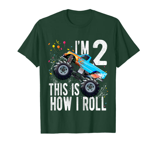 Kids 2 Year Old 2nd Birthday Boy Monster Truck Car T-Shirt