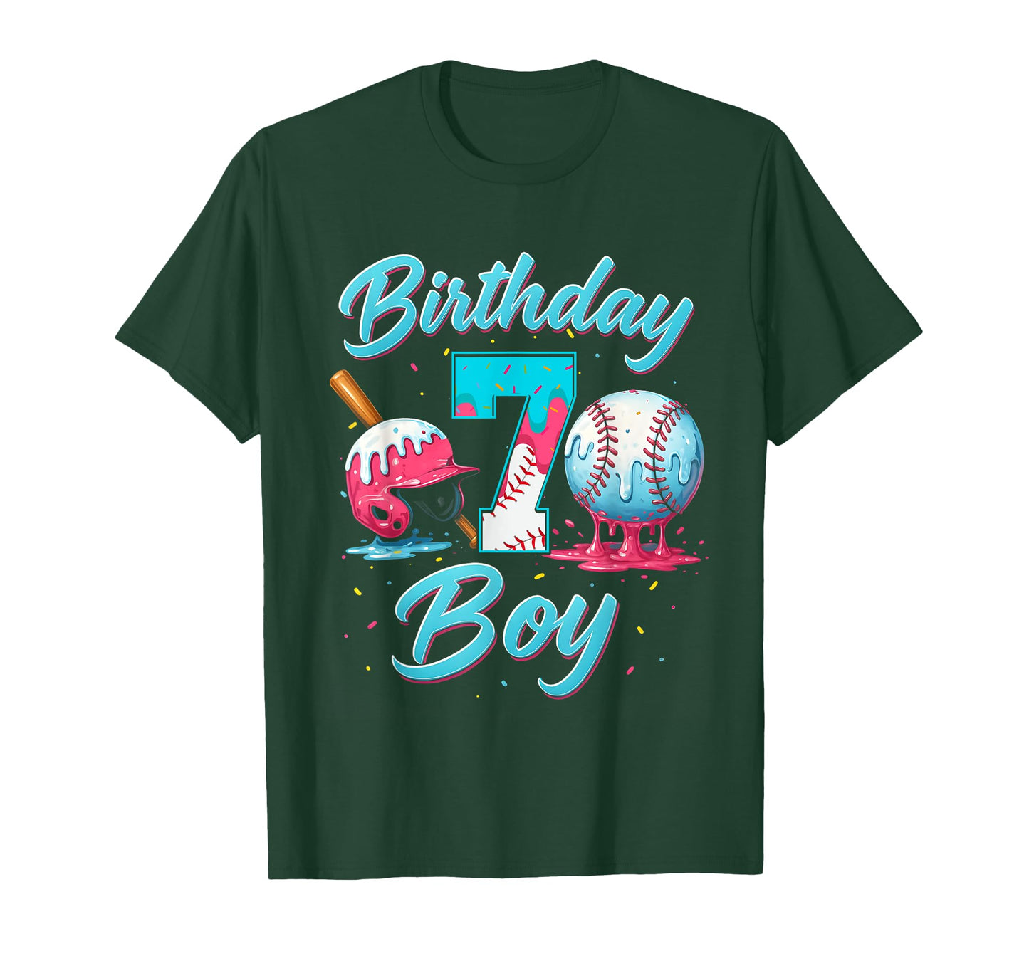Baseball 7 Year Old Ice Cream Drip 7th Birthday Boy Number 7 T-Shirt