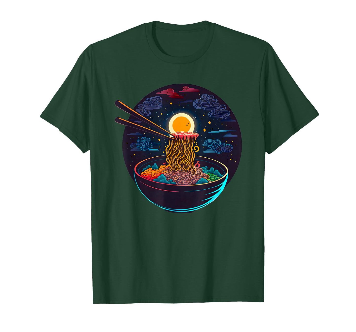 Japanese Moon Ramen Graphic Neon Retro Anime Noodles Art T-Shirt