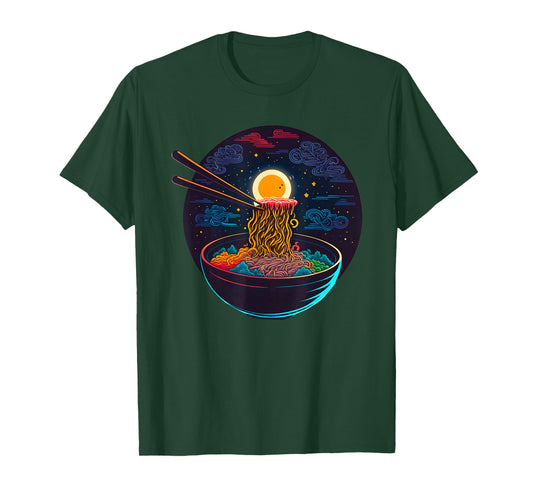 Japanese Moon Ramen Graphic Neon Retro Anime Noodles Art T-Shirt