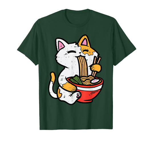 Cat Eating Ramen Cute Japanese Food Women Girls Kids T-Shirt