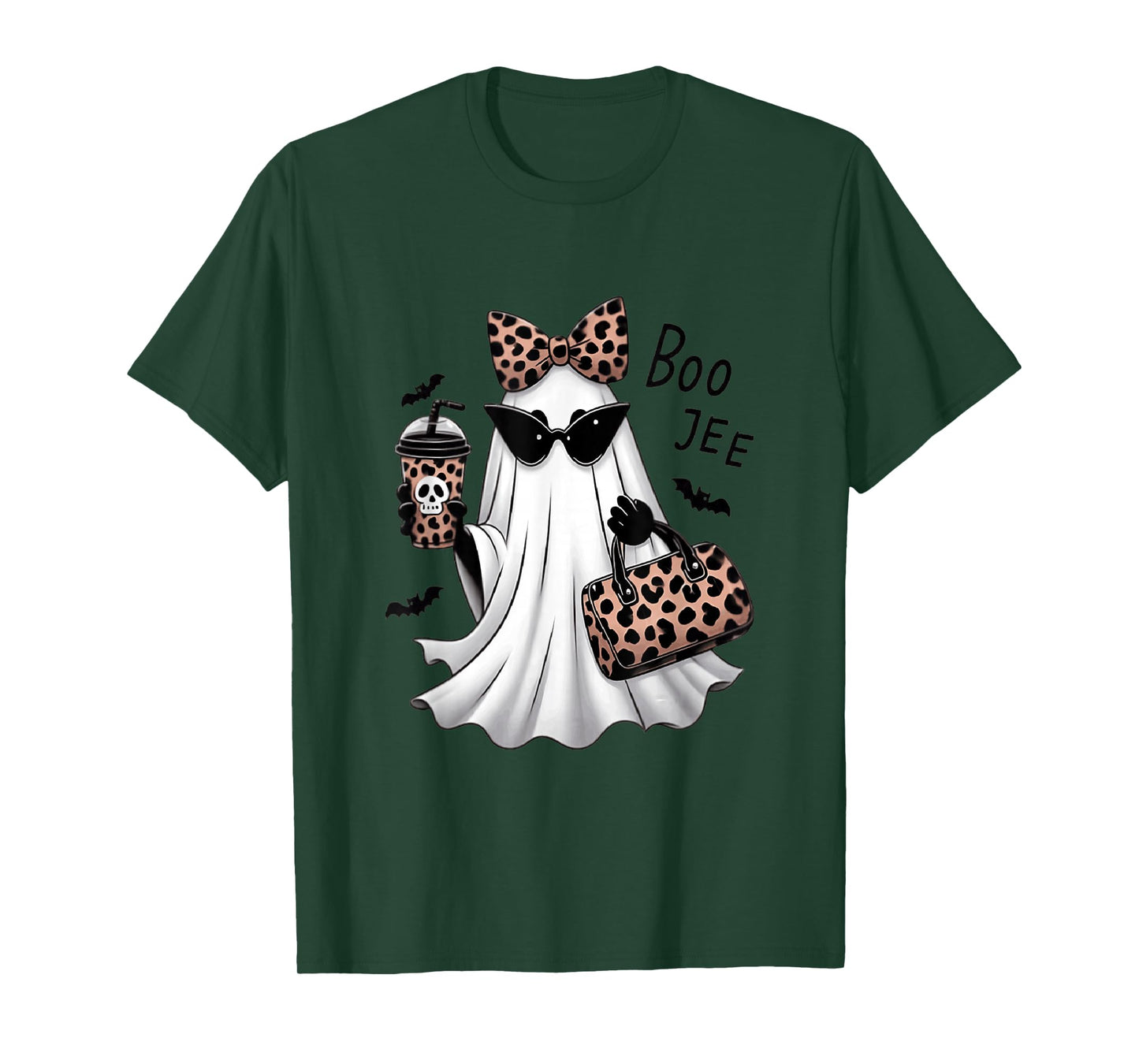 Boo JEE Ghostly Leopard Print Sunglasses Coffee Halloween T-Shirt