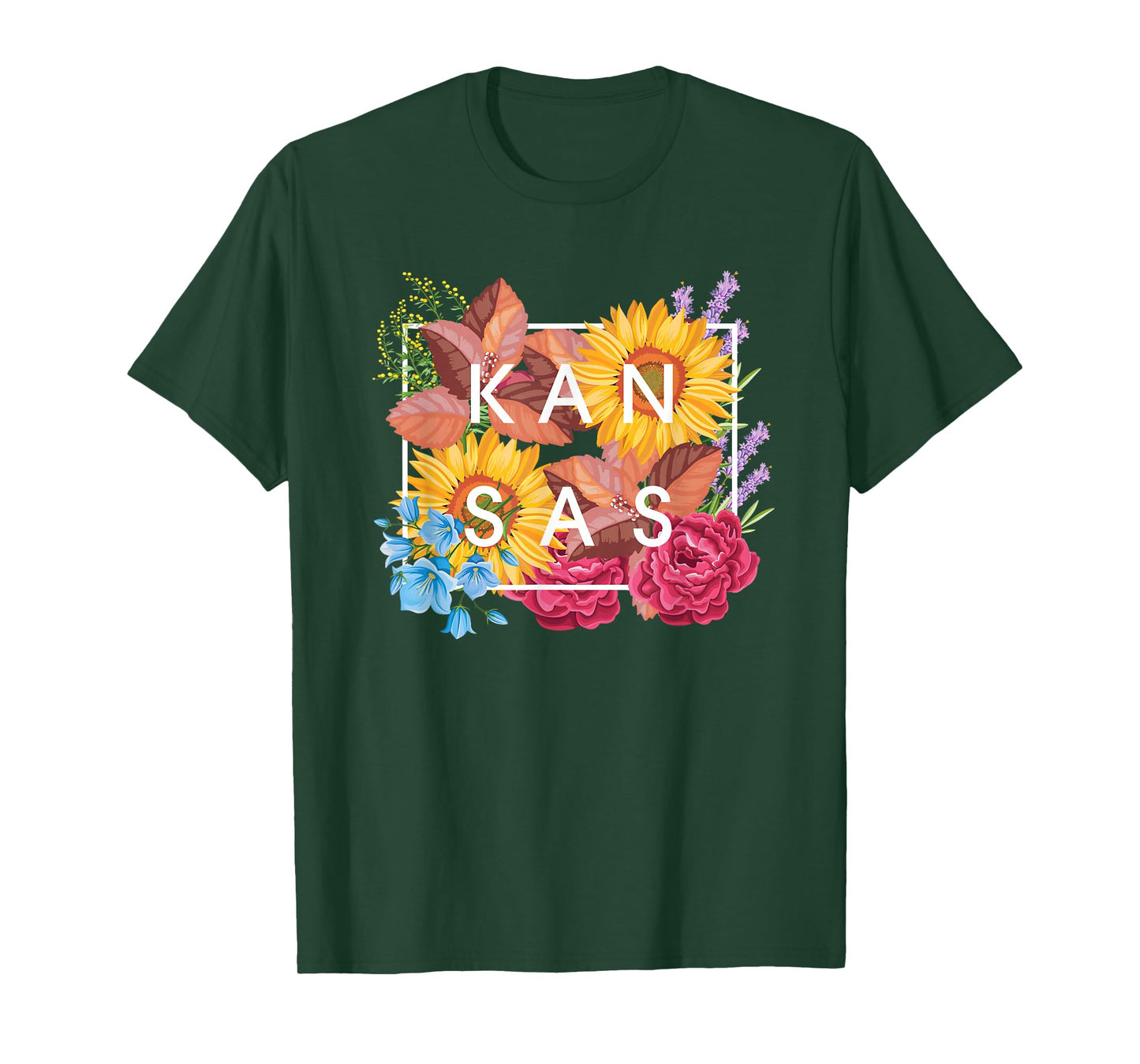 Flowers of Kansas Word Art - Kansan State Souvenir T-Shirt