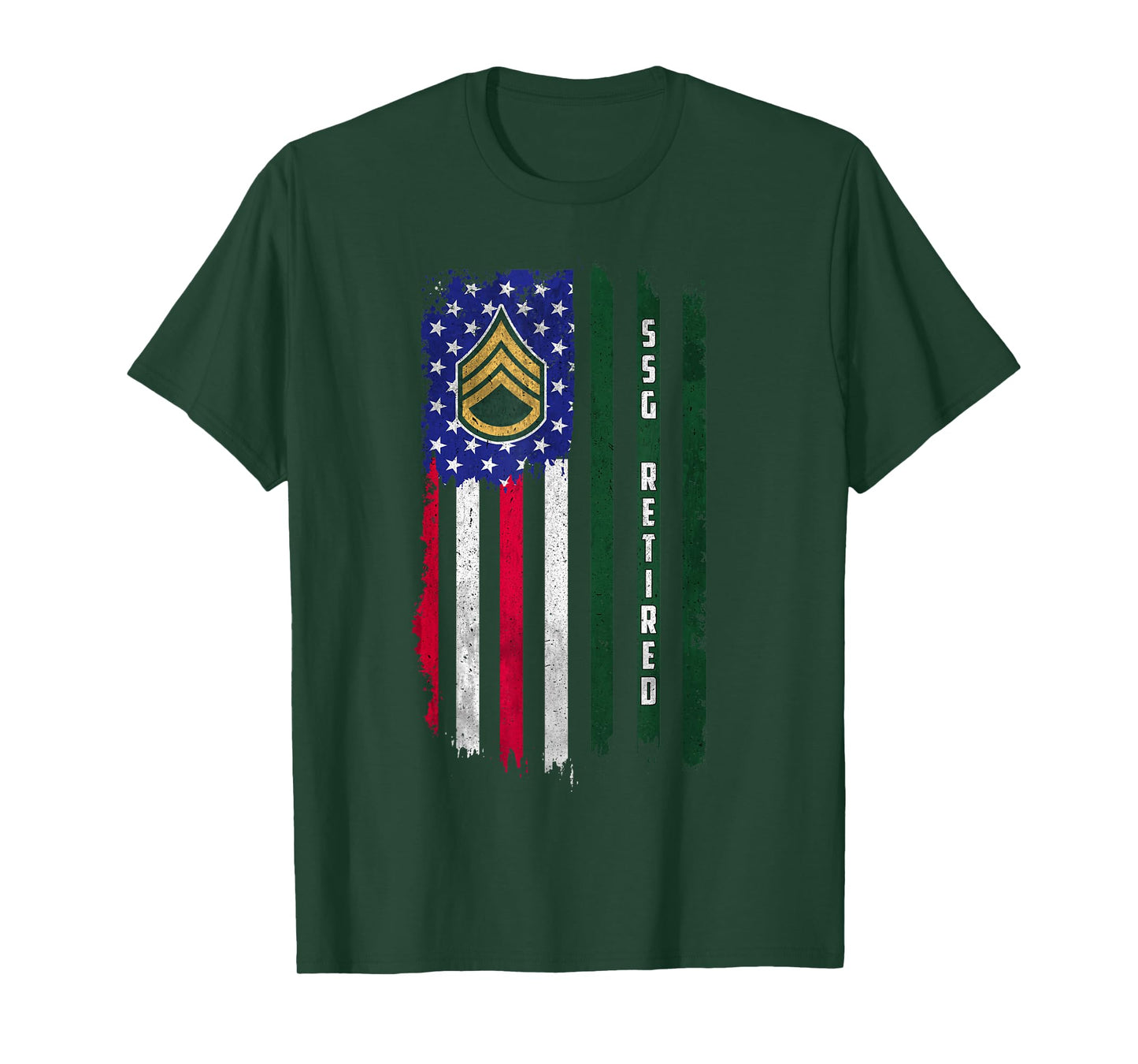 Retired E-6 Staff Sergeant SSG Rank American Flag Veteran T-Shirt