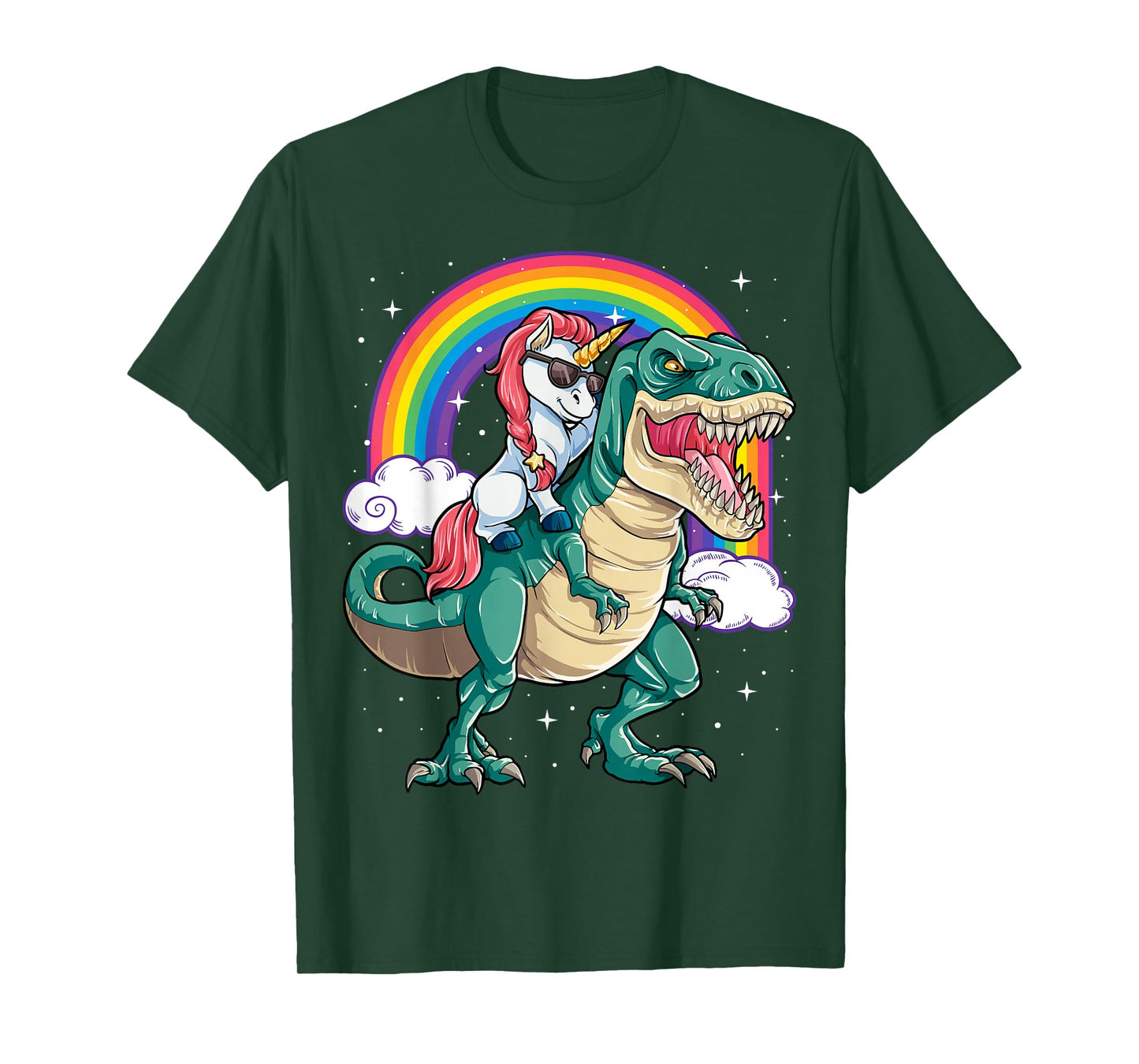 Unicorn Riding T rex Dinosaur Boys Girls Men Women Rainbow T-Shirt Small