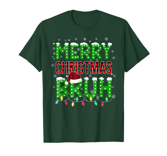 Bruh Christmas Red Plaid Teens Boys Kids Xmas Pajama T-Shirt