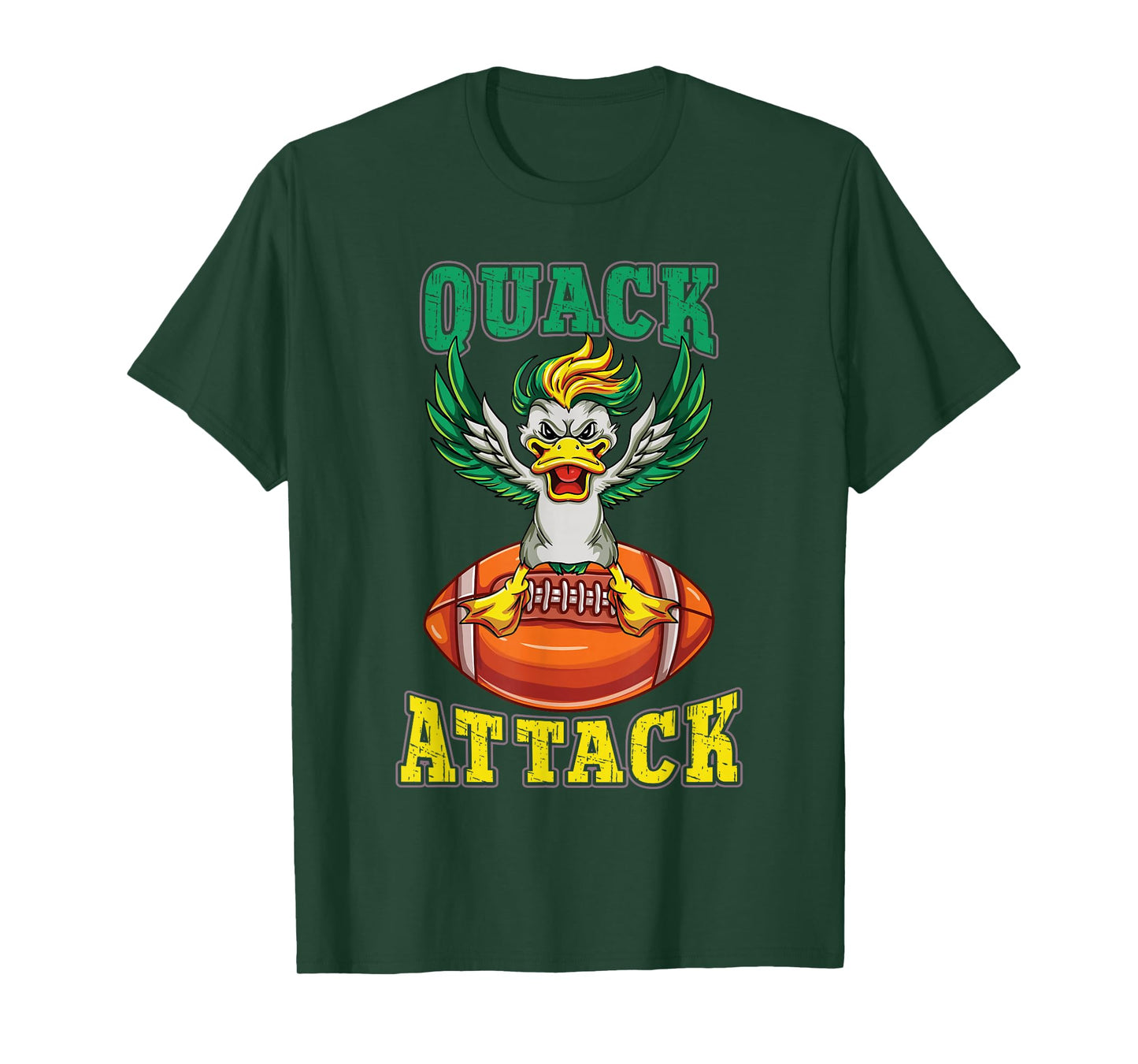 Quack Attack Funny Yellow Green Duck Lover Football Player T-Shirt