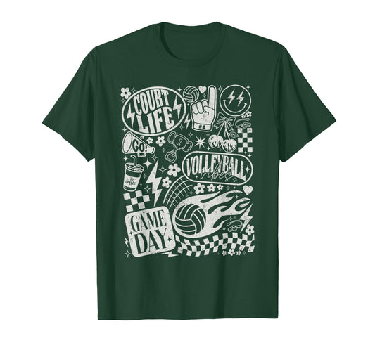Retro Checkered Volleyball Game Day Men Women Kids T-Shirt