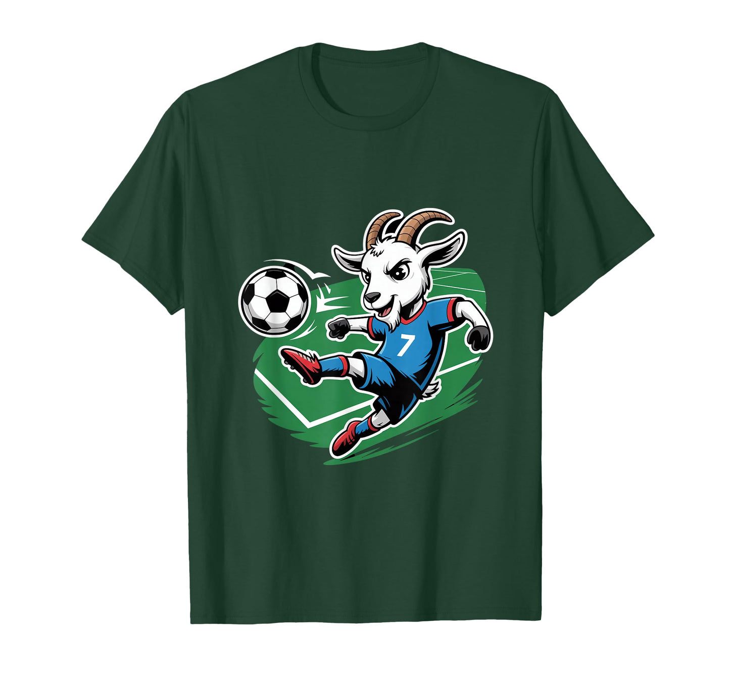 Football Goat Striker Number 7 Kicking Soccer Ball T-Shirt