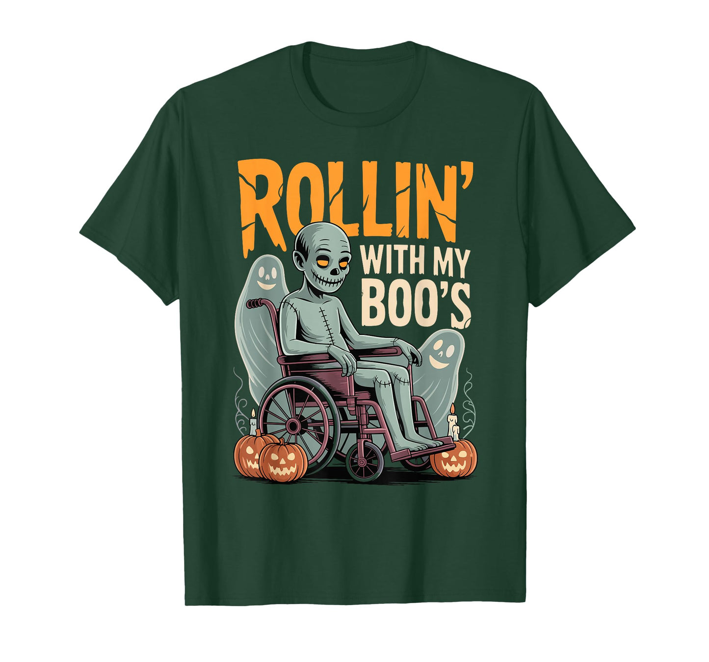 Halloween Wheelchair Costume Handicap Joke Rollin with Boo's T-Shirt