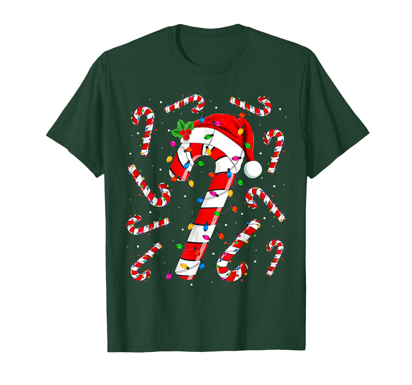Red and White Candy Cane Santa Christmas Funny Xmas Lights T-Shirt