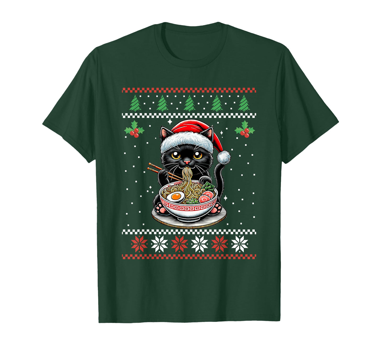 Cat Ramen Japanese Ugly Christmas Sweater Kitten Xmas T-Shirt