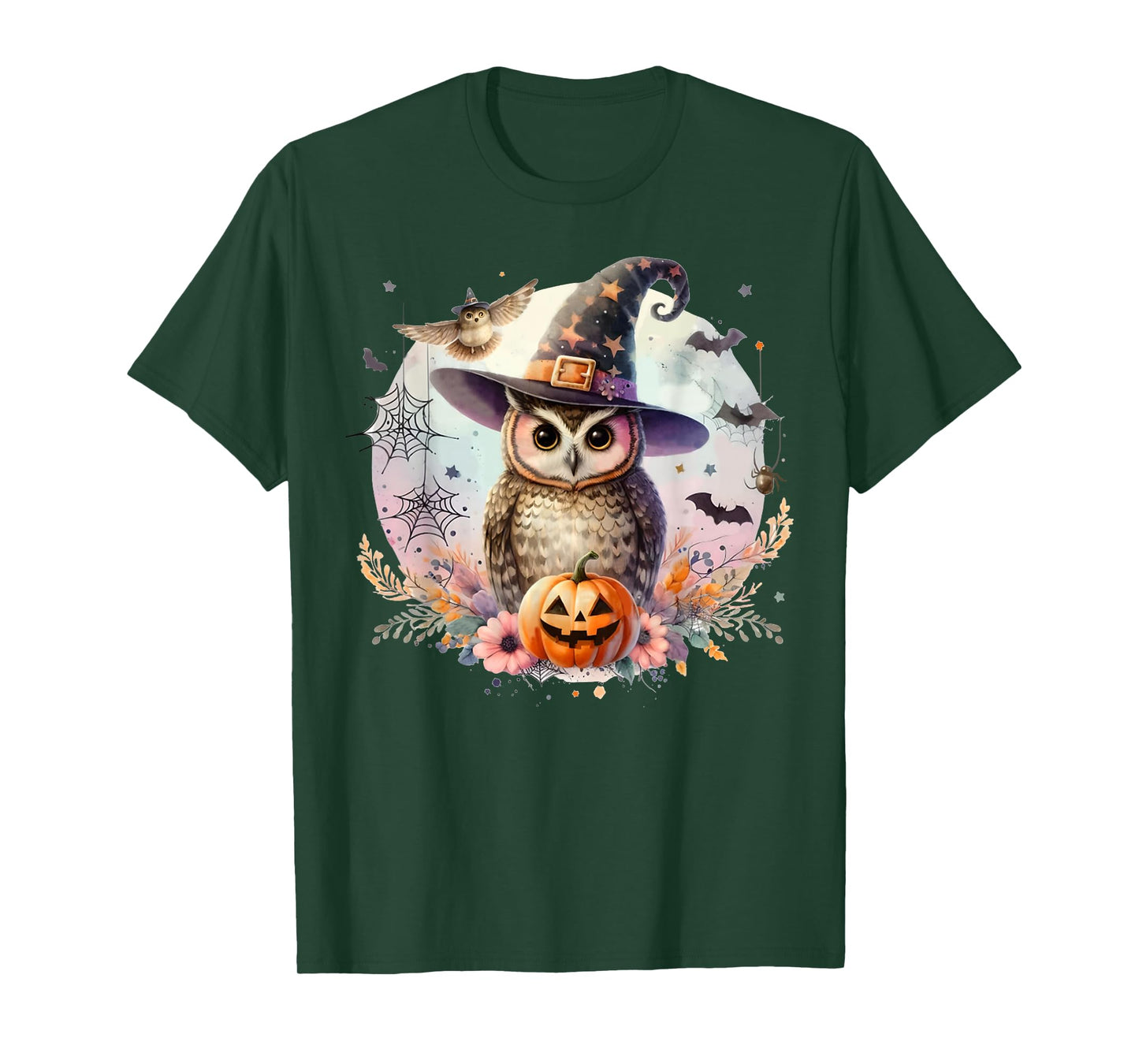 Owl Witch Hat and Pumpkin Funny Halloween Academia Witchy T-Shirt
