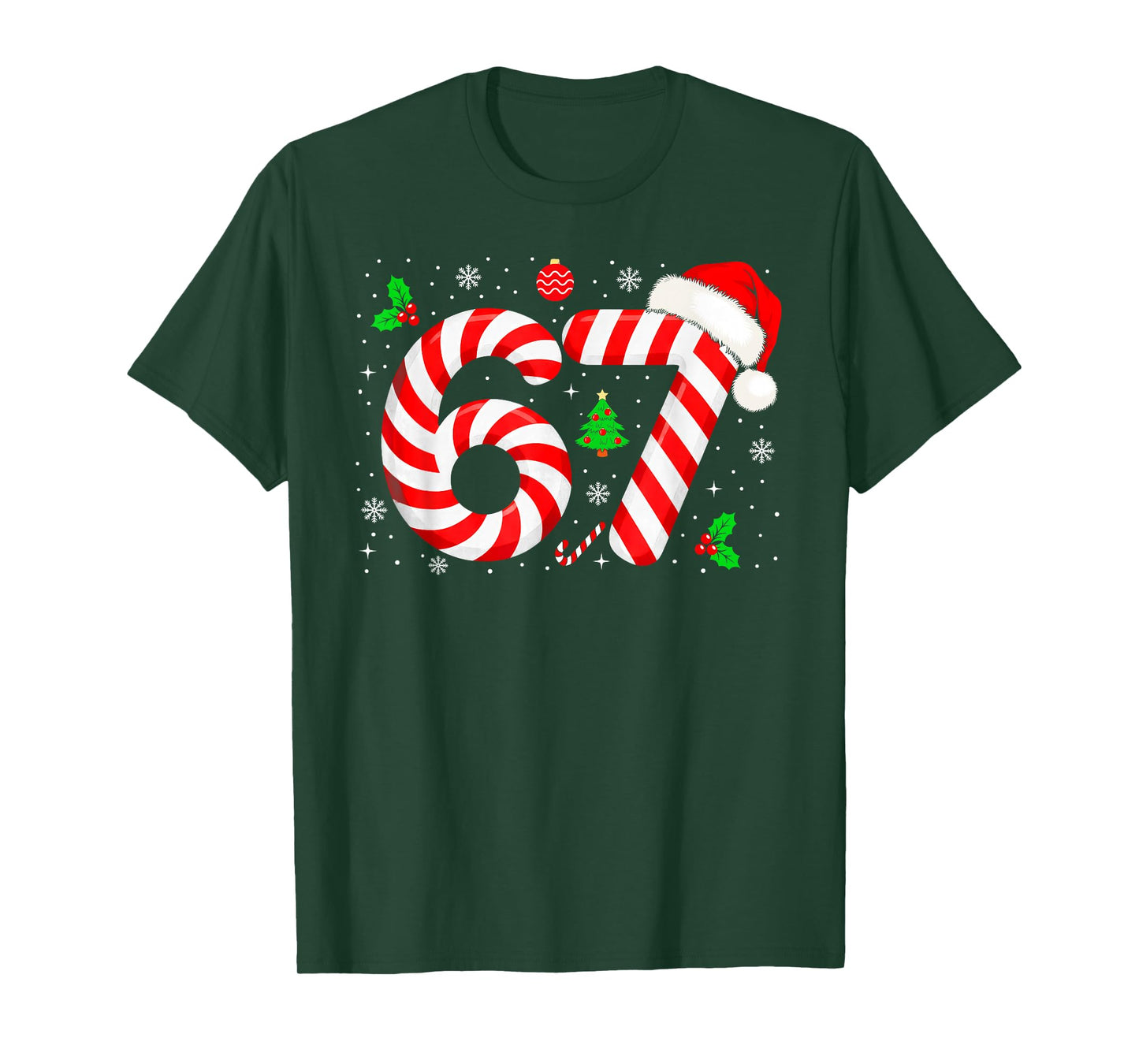 Number 67 Matching Six Seven 6 7 Meme Candy Cane Christmas T-Shirt