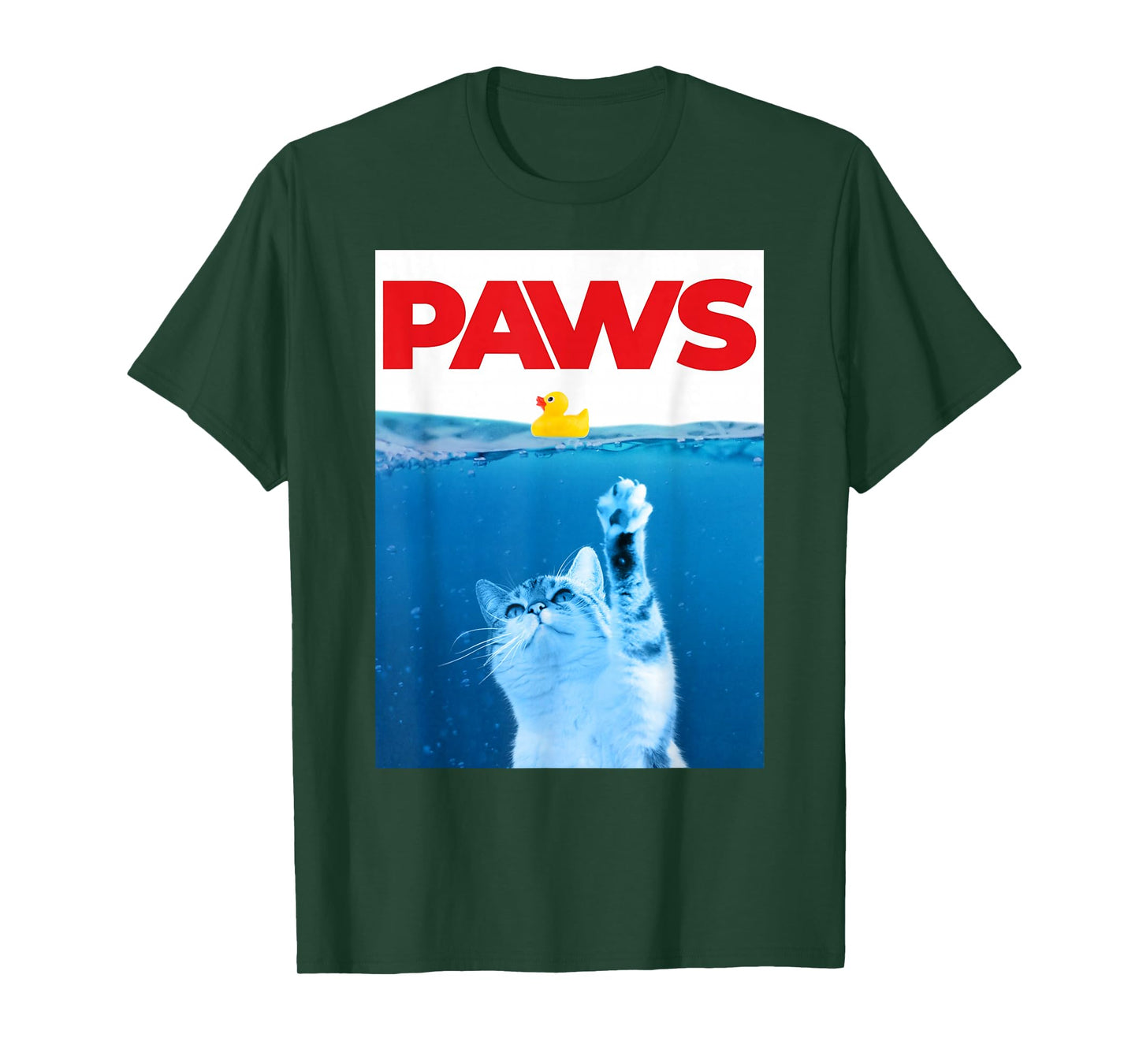 PAWS Cat Yellow Rubber Duck Paws Parody Funny Cat Lover T-Shirt