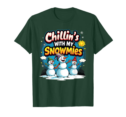 Chillin With My Snowmies Snowman Vibe Christmas 2024 T-Shirt