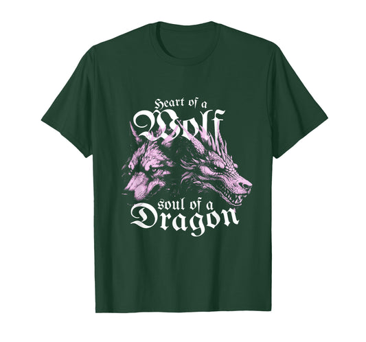 Heart of a Wolf Soul of a Dragon, Fantasy Wolf Dragon T-Shirt