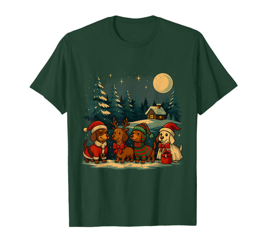 Christmas Dachshunds in Winter Wonderland Holiday Art T-Shirt