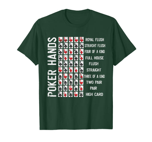 Poker Hands Cheat Sheet Card Casino Games Funny Player Gift T-Shirt